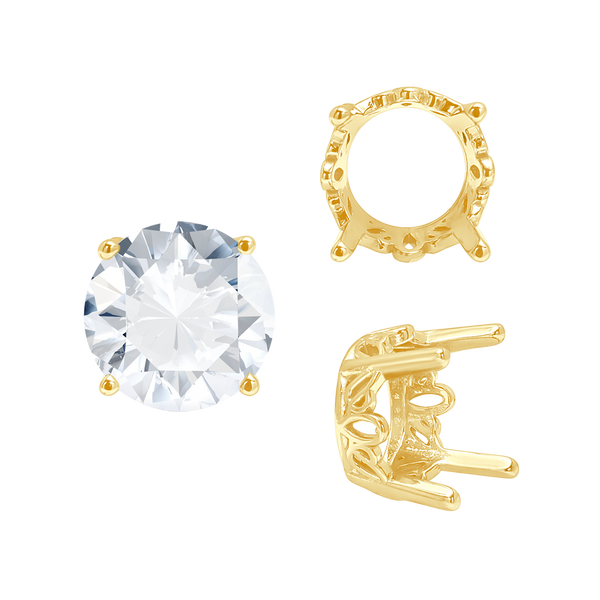 Four Prong Round Filigree Settings in 14K Gold (3.00 mm - 22.00 mm)