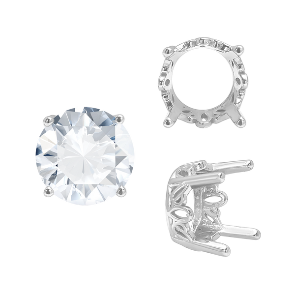 Four Prong Round Filigree Settings in Sterling Silver (3.00 mm - 22.00 mm)