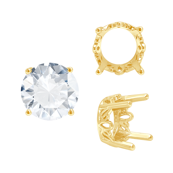 Four Prong Round Filigree Settings in 14K Gold (3.00 mm - 22.00 mm)