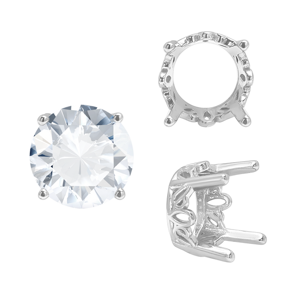 Four Prong Round Filigree Settings in 14K Gold (3.00 mm - 22.00 mm)
