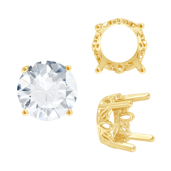 Four Prong Round Filigree Settings in 14K Gold (3.00 mm - 22.00 mm)