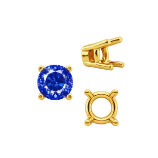 Four Prong Round Heavy Tapered Wire Basket Settings in 14K Gold (4.00 mm - 10.00 mm)