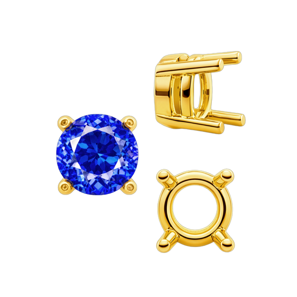 Four Prong Round Heavy Tapered Wire Basket Settings in 14K Gold (4.00 mm - 10.00 mm)