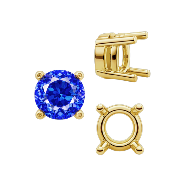 Four Prong Round Heavy Tapered Wire Basket Settings in 14K Gold (4.00 mm - 10.00 mm)