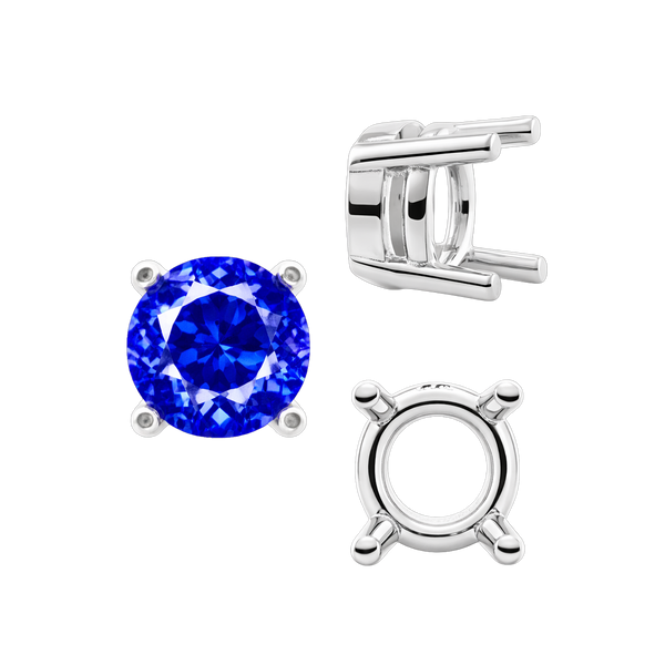 Four Prong Round Heavy Tapered Wire Basket Settings in Sterling Silver (4.00 mm - 10.00 mm)