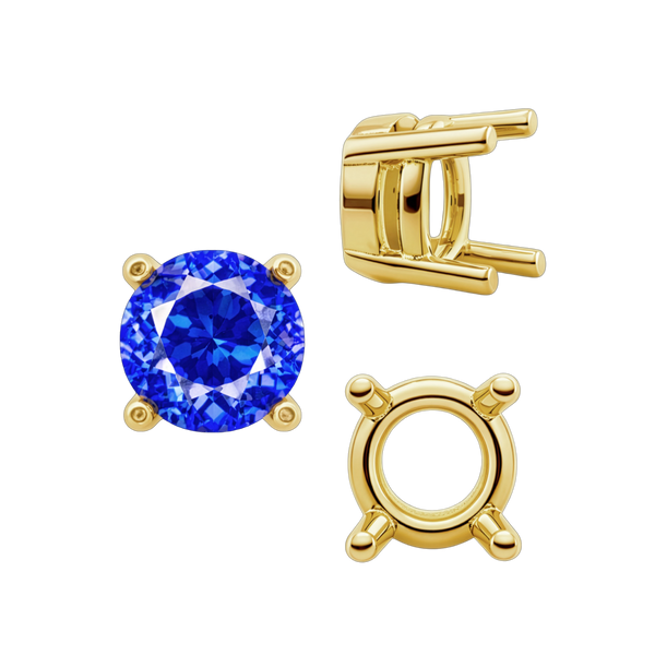 Four Prong Round Heavy Tapered Wire Basket Settings in 14K Gold (4.00 mm - 10.00 mm)