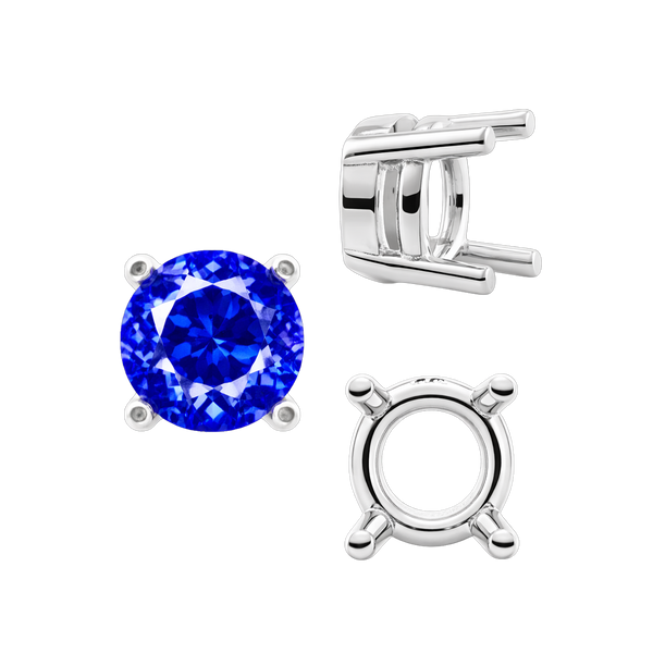 Four Prong Round Heavy Tapered Wire Basket Settings in Sterling Silver (4.00 mm - 10.00 mm)
