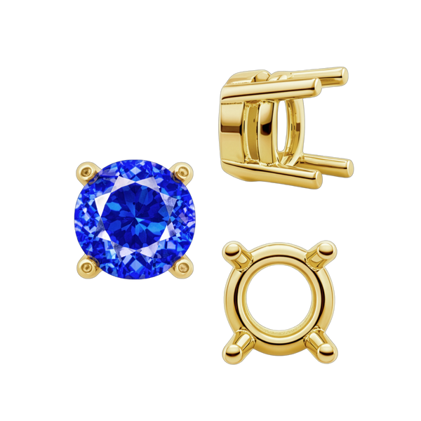 Four Prong Round Heavy Tapered Wire Basket Settings in 14K Gold (4.00 mm - 10.00 mm)