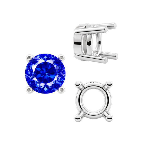 Four Prong Round Heavy Tapered Wire Basket Settings in Sterling Silver (4.00 mm - 10.00 mm)