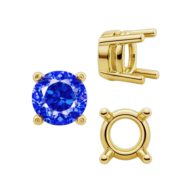 Four Prong Round Heavy Tapered Wire Basket Settings in 14K Gold (4.00 mm - 10.00 mm)