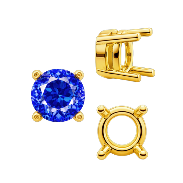 Four Prong Round Heavy Tapered Wire Basket Settings in 14K Gold (4.00 mm - 10.00 mm)