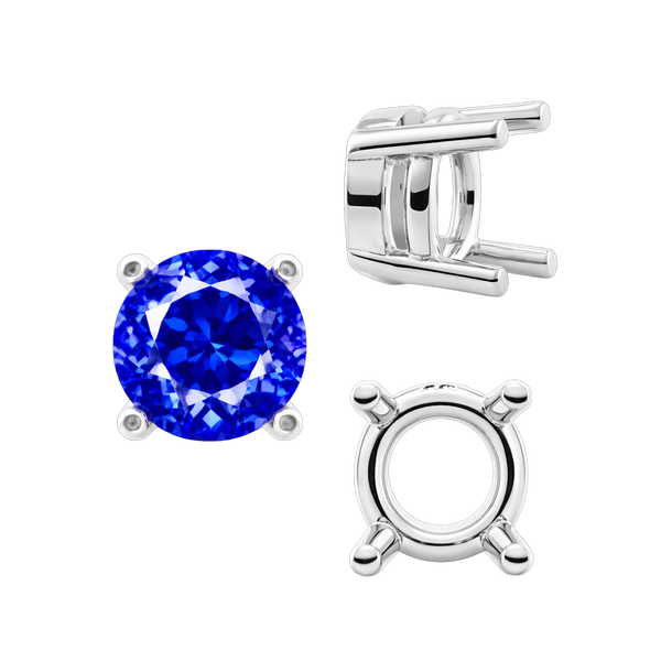 Four Prong Round Heavy Tapered Wire Basket Settings in Sterling Silver (4.00 mm - 10.00 mm)