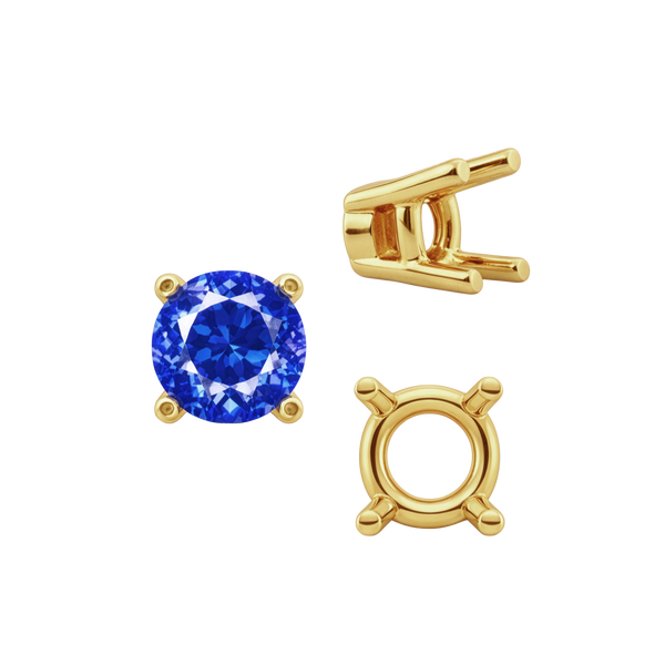 Four Prong Round Heavy Tapered Wire Basket Settings in 14K Gold (4.00 mm - 10.00 mm)