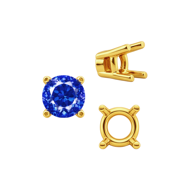 Four Prong Round Heavy Tapered Wire Basket Settings in 14K Gold (4.00 mm - 10.00 mm)