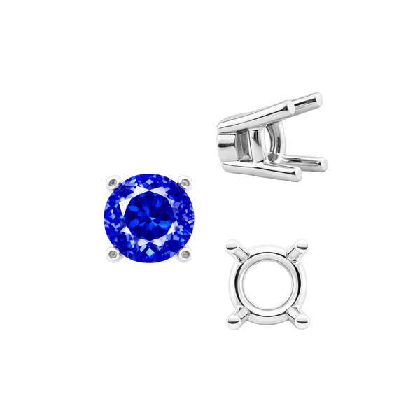 Four Prong Round Heavy Tapered Wire Basket Settings in Sterling Silver (4.00 mm - 10.00 mm)