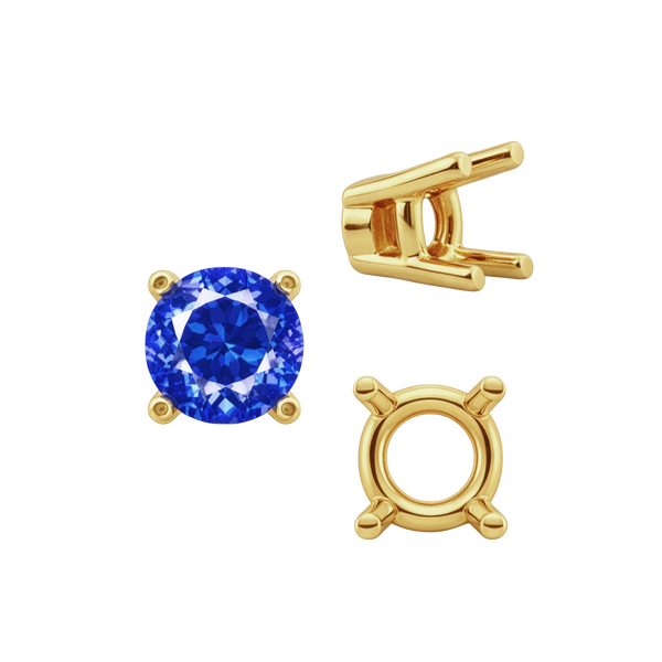 Four Prong Round Heavy Tapered Wire Basket Settings in 14K Gold (4.00 mm - 10.00 mm)