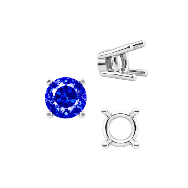 Four Prong Round Heavy Tapered Wire Basket Settings in Sterling Silver (4.00 mm - 10.00 mm)