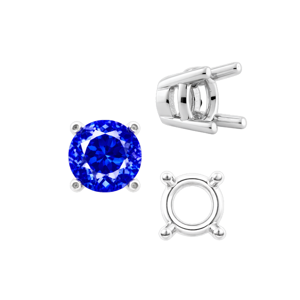 Four Prong Round Heavy Tapered Wire Basket Settings in Sterling Silver (4.00 mm - 10.00 mm)
