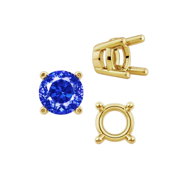 Four Prong Round Heavy Tapered Wire Basket Settings in 14K Gold (4.00 mm - 10.00 mm)