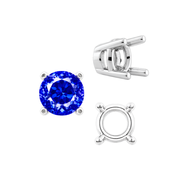 Four Prong Round Heavy Tapered Wire Basket Settings in Sterling Silver (4.00 mm - 10.00 mm)