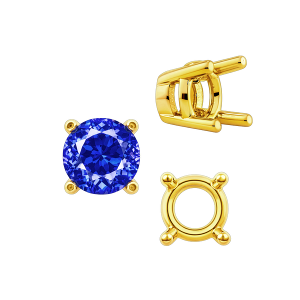 Four Prong Round Heavy Tapered Wire Basket Settings in 14K Gold (4.00 mm - 10.00 mm)