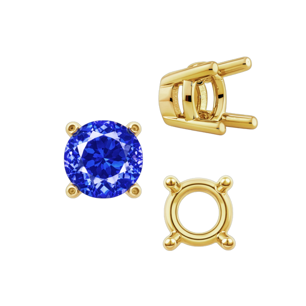 Four Prong Round Heavy Tapered Wire Basket Settings in 14K Gold (4.00 mm - 10.00 mm)