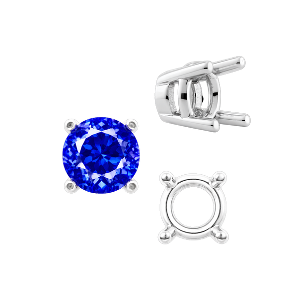 Four Prong Round Heavy Tapered Wire Basket Settings in Sterling Silver (4.00 mm - 10.00 mm)