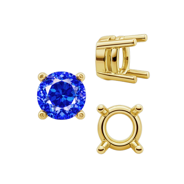 Four Prong Round Heavy Tapered Wire Basket Settings in 14K Gold (4.00 mm - 10.00 mm)