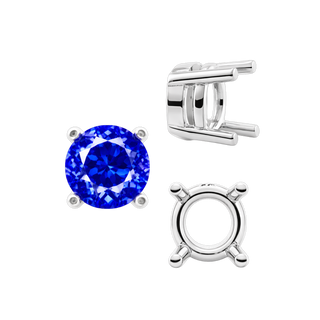 Four Prong Round Heavy Tapered Wire Basket Settings in Sterling Silver (4.00 mm - 10.00 mm)