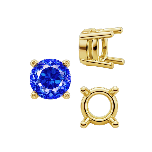 Four Prong Round Heavy Tapered Wire Basket Settings in 14K Gold (4.00 mm - 10.00 mm)