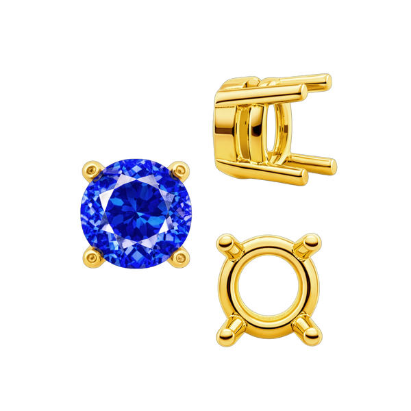 Four Prong Round Heavy Tapered Wire Basket Settings in 14K Gold (4.00 mm - 10.00 mm)