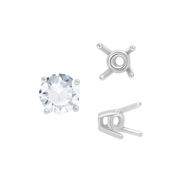Four Prong Round High Tapered Wire Basket Settings in Sterling Silver (4.50 mm - 12.00 mm)