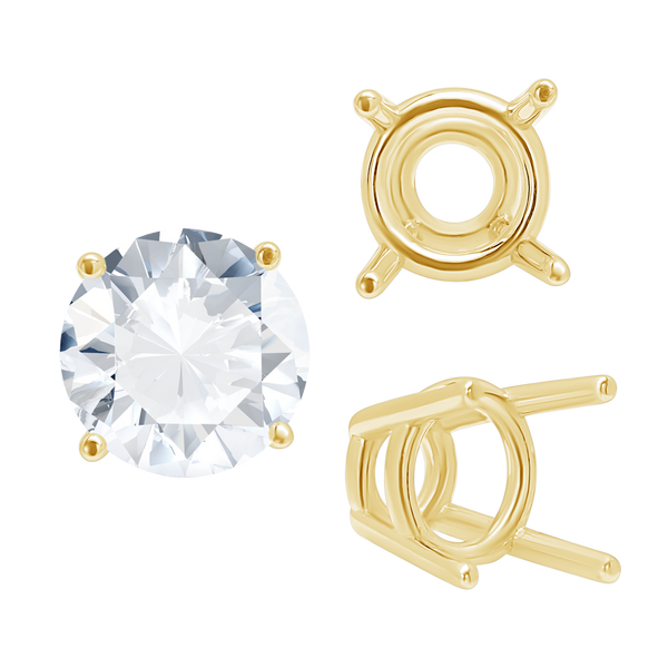 Four Prong Round High Tapered Wire Basket Settings in 18K Gold (4.50 mm - 12.00 mm)