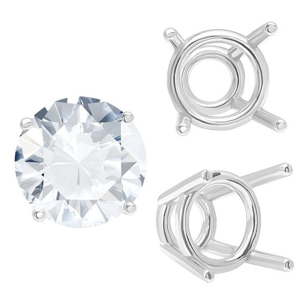 Four Prong Round High Tapered Wire Basket Settings in Sterling Silver (4.50 mm - 12.00 mm)