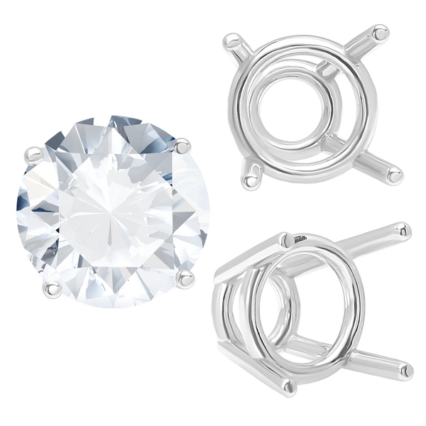 Four Prong Round High Tapered Wire Basket Settings in 18K Gold (4.50 mm - 12.00 mm)