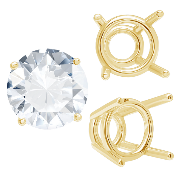 Four Prong Round High Tapered Wire Basket Settings in 14K Gold (4.50 mm - 12.00 mm)