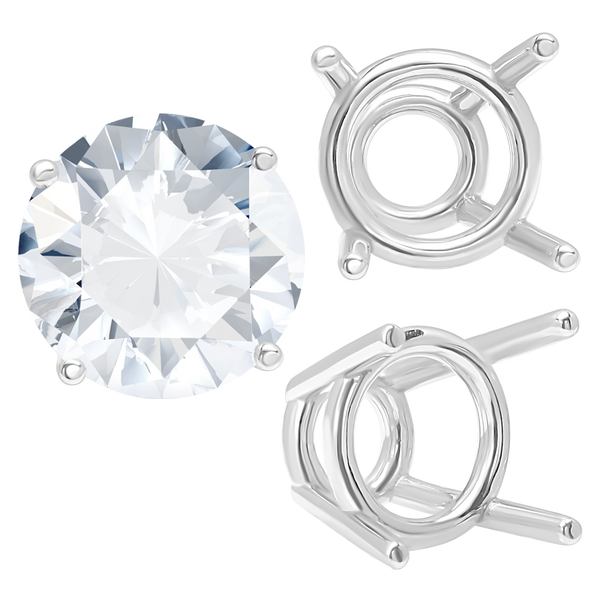 Four Prong Round High Tapered Wire Basket Settings in Sterling Silver (4.50 mm - 12.00 mm)