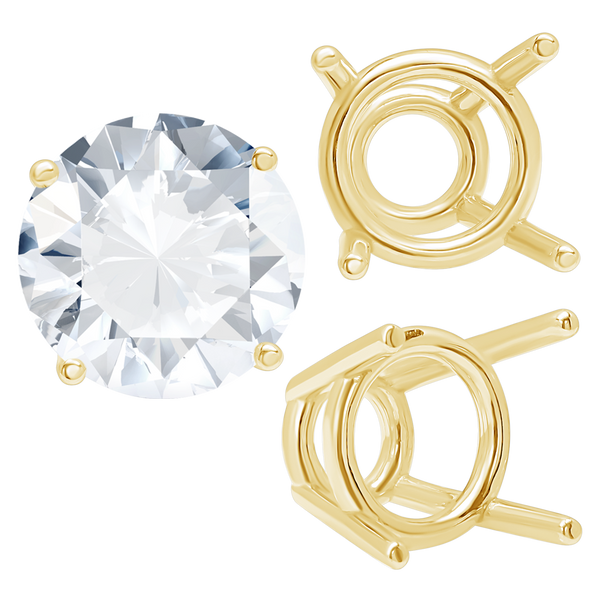 Four Prong Round High Tapered Wire Basket Settings in 18K Gold (4.50 mm - 12.00 mm)