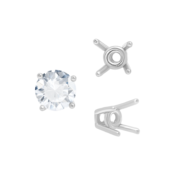 Four Prong Round High Tapered Wire Basket Settings in Sterling Silver (4.50 mm - 12.00 mm)