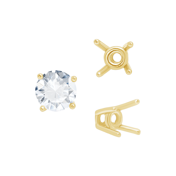 Four Prong Round High Tapered Wire Basket Settings in 14K Gold (4.50 mm - 12.00 mm)