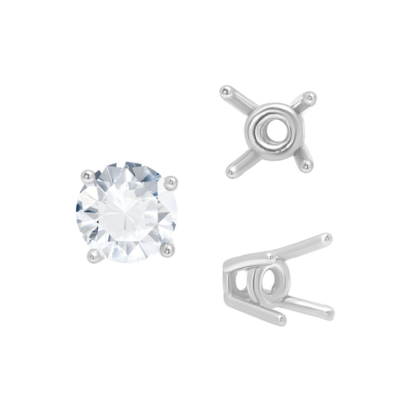 Four Prong Round High Tapered Wire Basket Settings in Sterling Silver (4.50 mm - 12.00 mm)