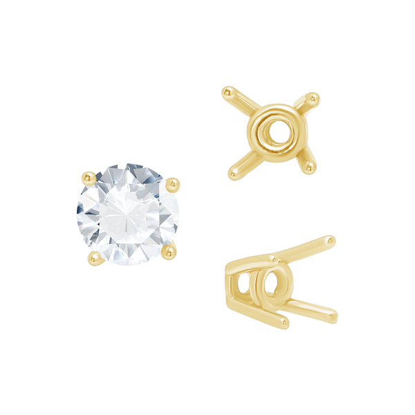 Four Prong Round High Tapered Wire Basket Settings in 18K Gold (4.50 mm - 12.00 mm)