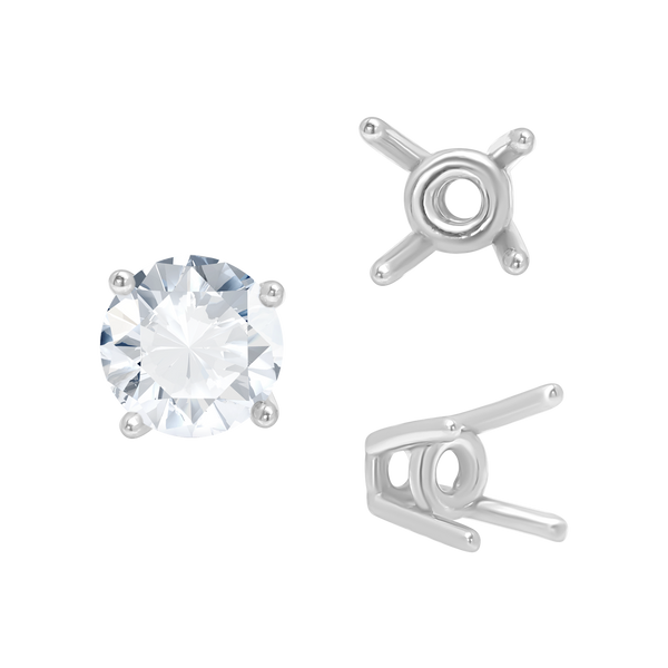 Four Prong Round High Tapered Wire Basket Settings in Sterling Silver (4.50 mm - 12.00 mm)