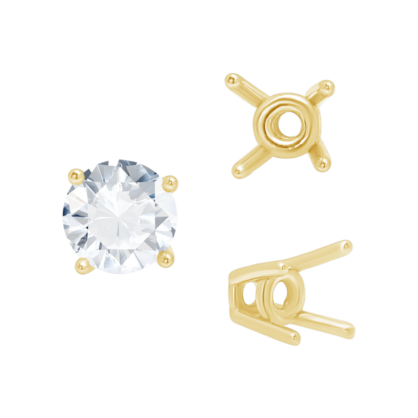 Four Prong Round High Tapered Wire Basket Settings in 18K Gold (4.50 mm - 12.00 mm)