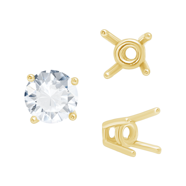 Four Prong Round High Tapered Wire Basket Settings in 14K Gold (4.50 mm - 12.00 mm)