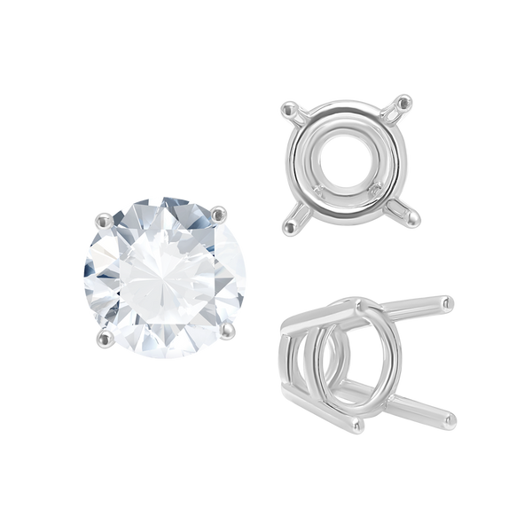 Four Prong Round High Tapered Wire Basket Settings in 18K Gold (4.50 mm - 12.00 mm)