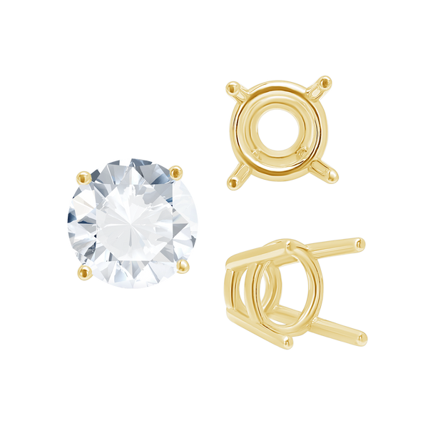 Four Prong Round High Tapered Wire Basket Settings in 14K Gold (4.50 mm - 12.00 mm)