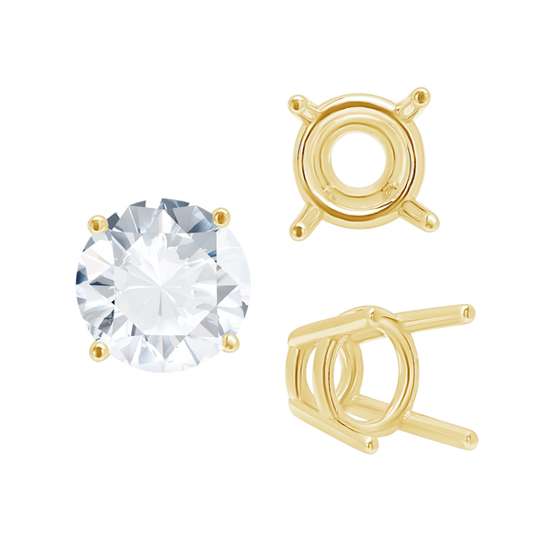 Four Prong Round High Tapered Wire Basket Settings in 18K Gold (4.50 mm - 12.00 mm)