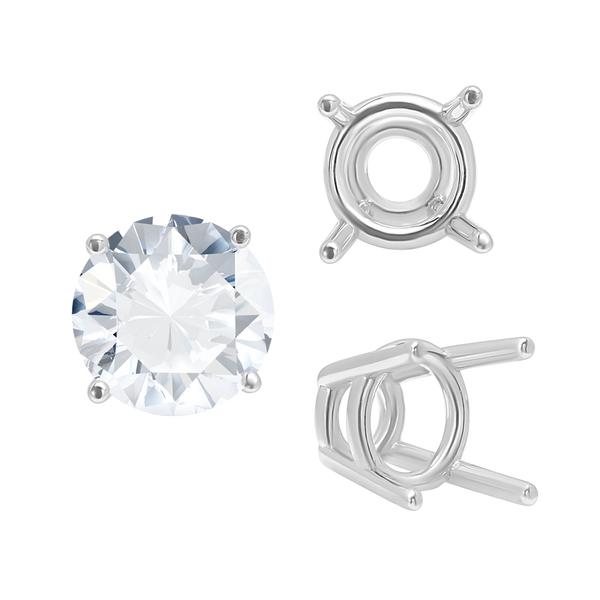 Four Prong Round High Tapered Wire Basket Settings in Sterling Silver (4.50 mm - 12.00 mm)