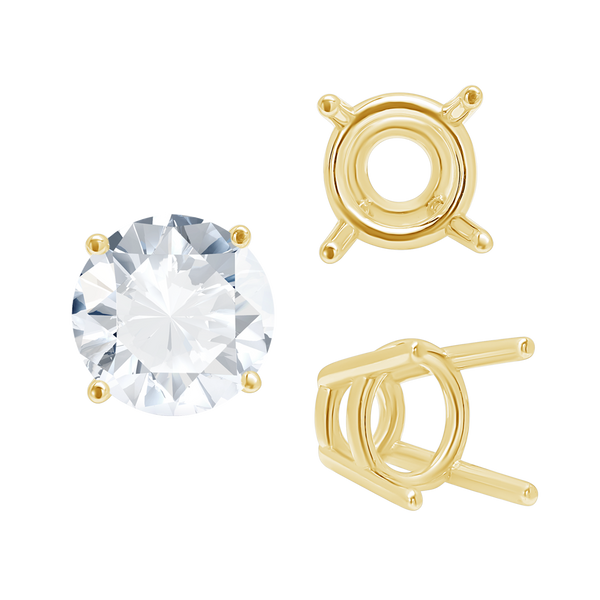 Four Prong Round High Tapered Wire Basket Settings in 14K Gold (4.50 mm - 12.00 mm)